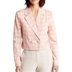 7 FOR ALL MANKIND Mauve Cropped Double Breasted Blazer Plaid Wide Notch Large